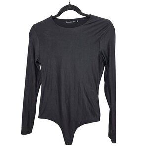 Abercrombie & Fitch Womens Long Sleeve Black Bodysuit Medium Snap Closure Stretc